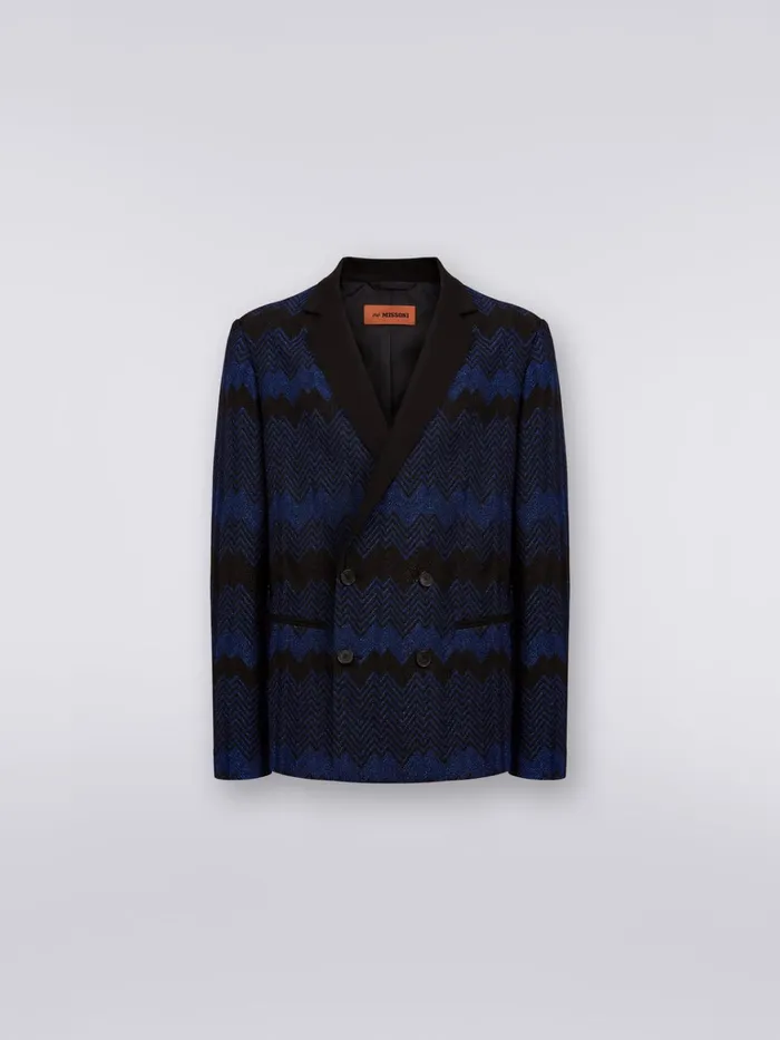 Men DoubleBreasted Viscose Chevron Jacket With Lurex Blue Missoni Coats and Jackets