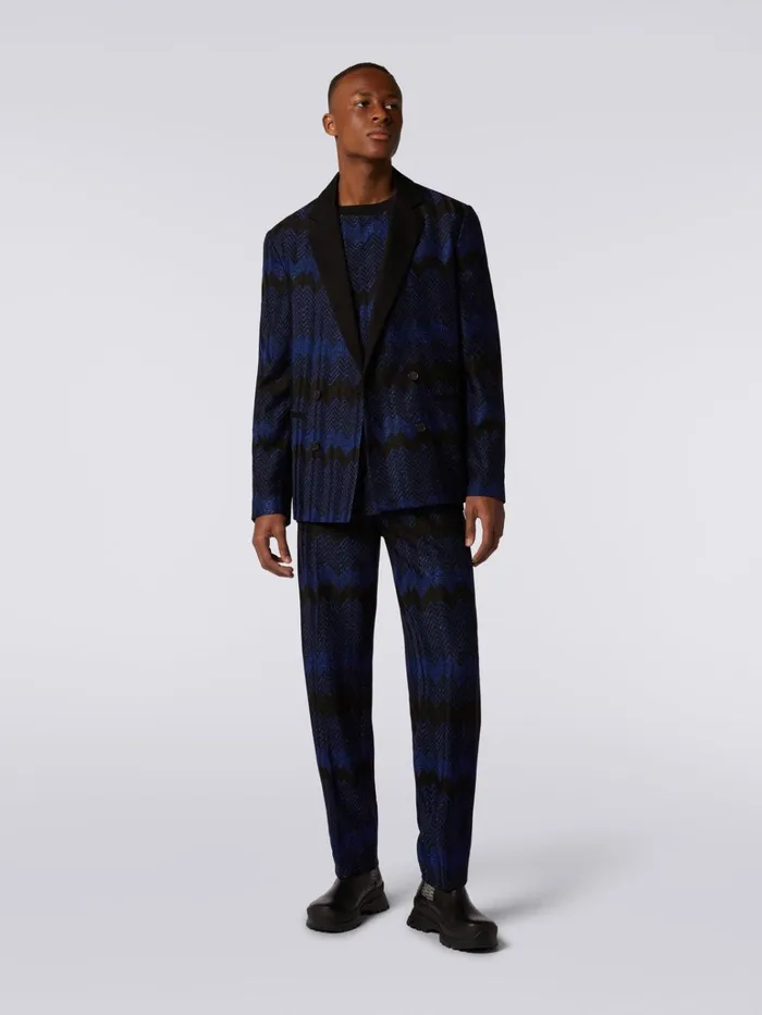 Men DoubleBreasted Viscose Chevron Jacket With Lurex Blue Missoni Coats and Jackets Men DoubleBreasted Viscose Chevron Jacket With Lurex Blue Missoni Coats and Jackets