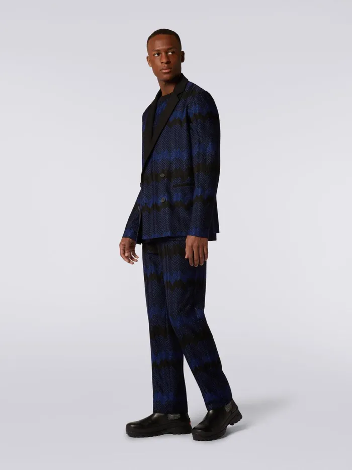 Men DoubleBreasted Viscose Chevron Jacket With Lurex Blue Missoni Coats and Jackets Men DoubleBreasted Viscose Chevron Jacket With Lurex Blue Missoni Coats and Jackets