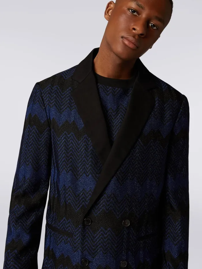 Men DoubleBreasted Viscose Chevron Jacket With Lurex Blue Missoni Coats and Jackets Men DoubleBreasted Viscose Chevron Jacket With Lurex Blue Missoni Coats and Jackets