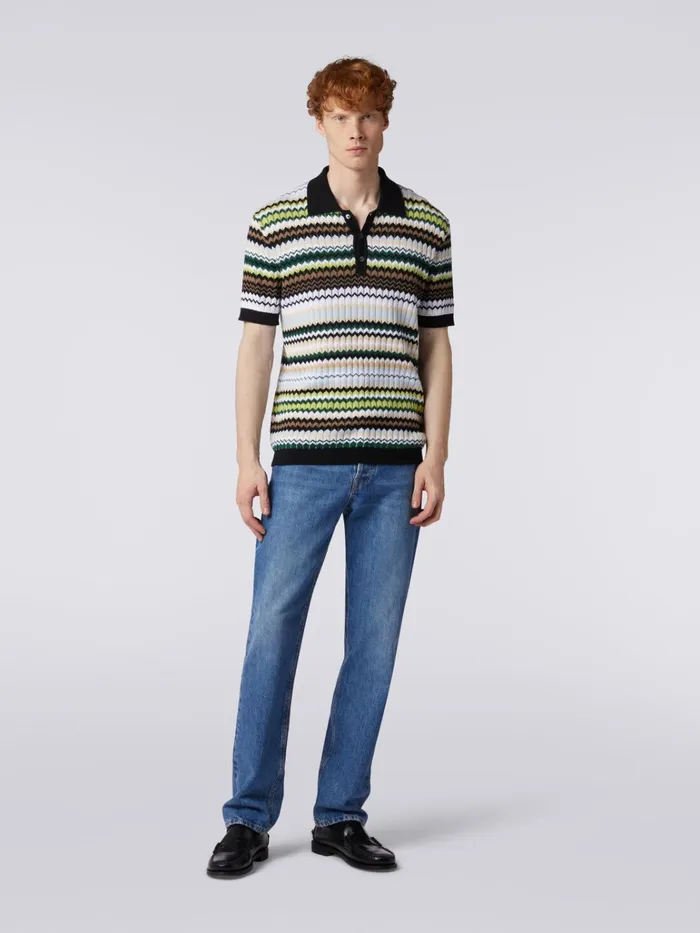 Men FivePocket Trousers In Denim With Zigzag Insert Blue Missoni Trousers