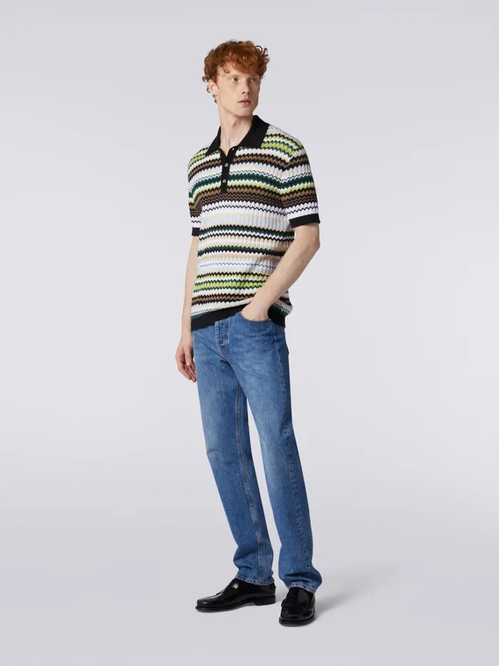 Men FivePocket Trousers In Denim With Zigzag Insert Blue Missoni Trousers