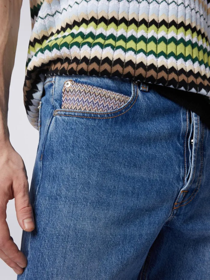 Men FivePocket Trousers In Denim With Zigzag Insert Blue Missoni Trousers