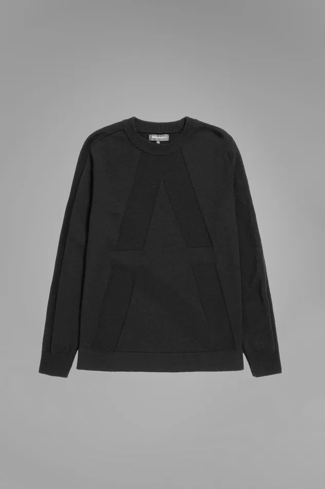 Men Hybrid Merino Monogram Black Norse Projects Knitwear