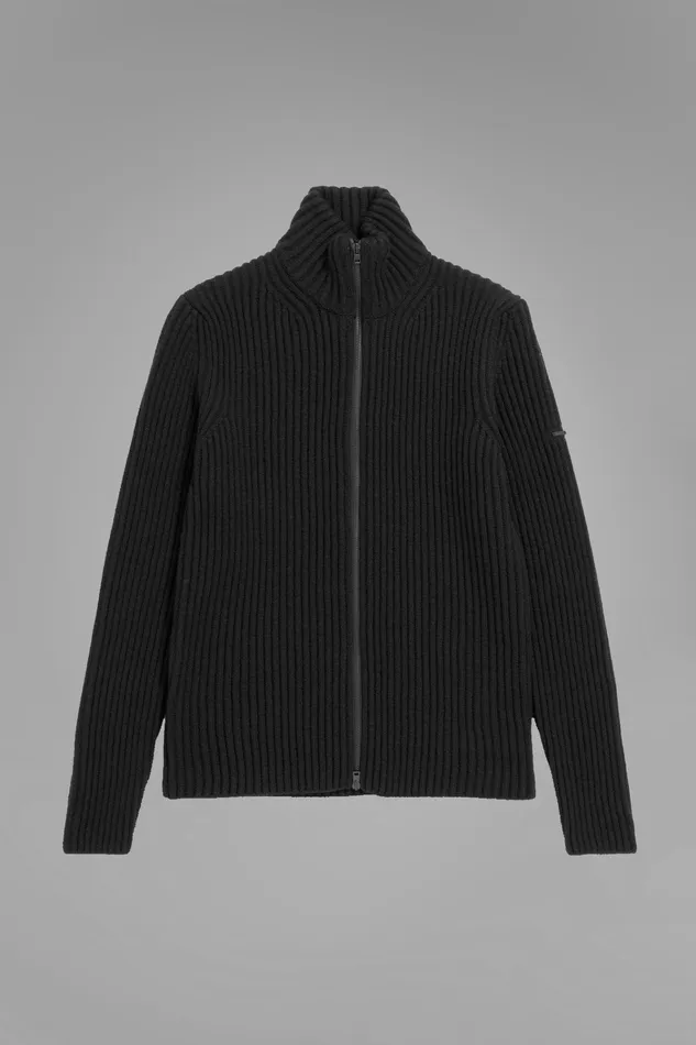 Men Hybrid Rib Zip Jacket Stretch Wool Black Norse Projects Knitwear