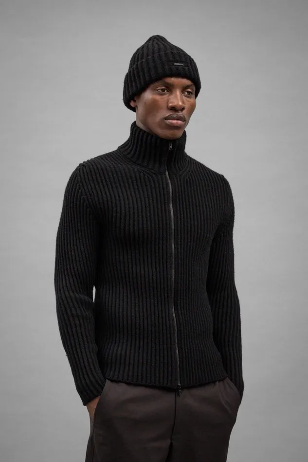 Men Hybrid Rib Zip Jacket Stretch Wool Black Norse Projects Knitwear