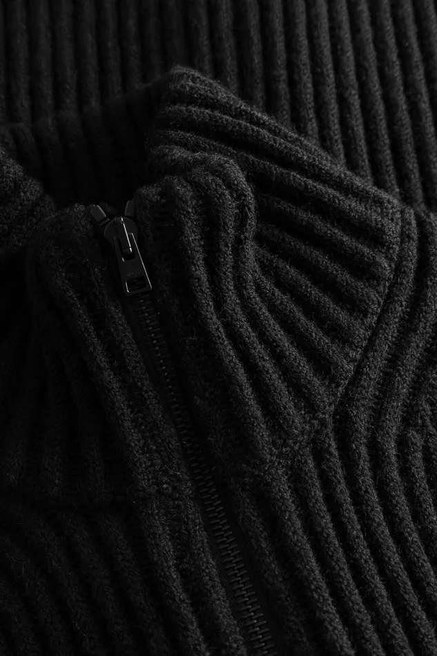 Men Hybrid Rib Zip Jacket Stretch Wool Black Norse Projects Knitwear