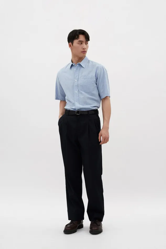 Men Ivan Relaxed Cotton Linen SS Shirt Pale Blue Norse Projects Shirting