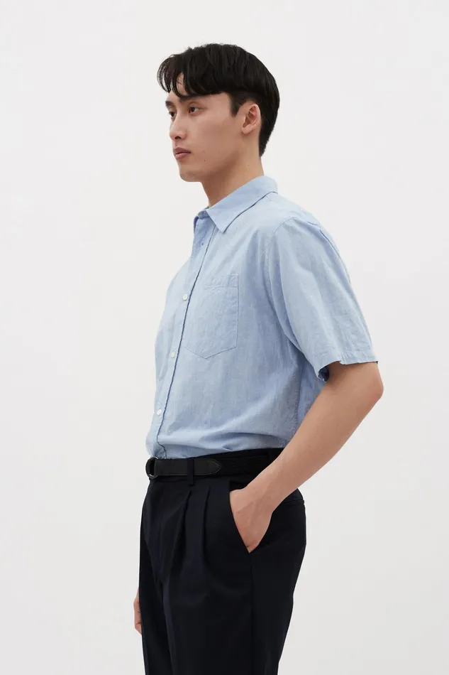 Men Ivan Relaxed Cotton Linen SS Shirt Pale Blue Norse Projects Shirting