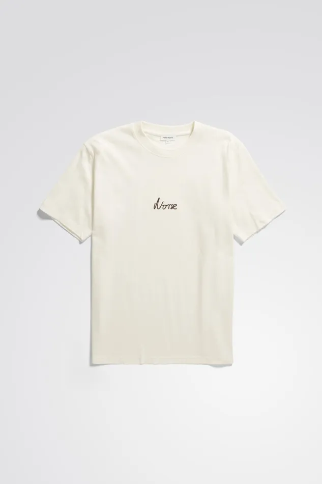 Men Johannes Organic Chain Stitch Logo Tshirt Ecru Norse Projects TShirts