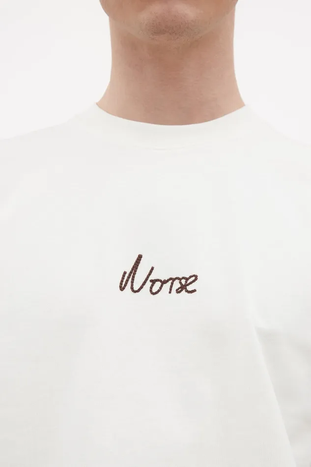 Men Johannes Organic Chain Stitch Logo Tshirt Ecru Norse Projects TShirts