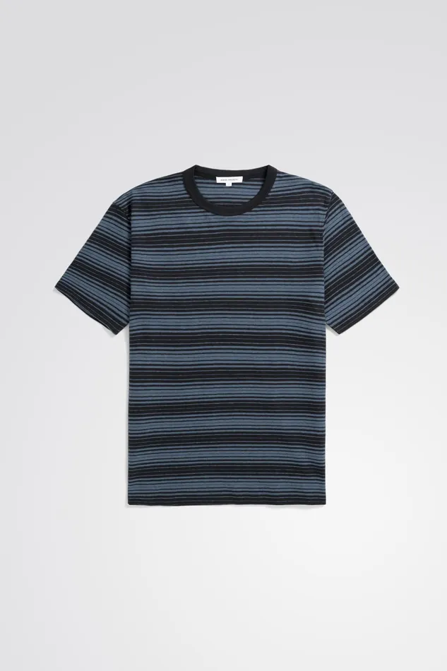 Men Johannes Spaced Stripe Tshirt Steel Blue Norse Projects TShirts