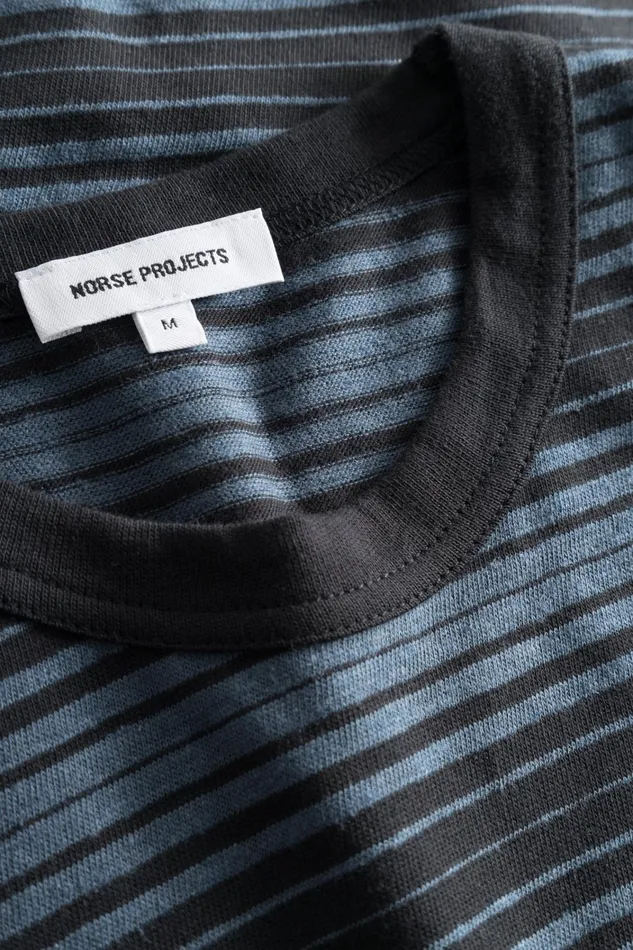 Men Johannes Spaced Stripe Tshirt Steel Blue Norse Projects TShirts