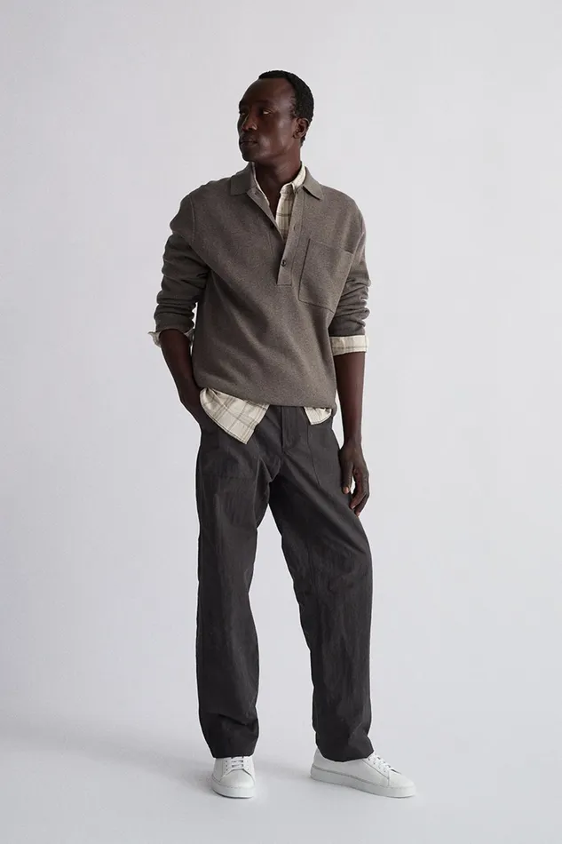 Men Kian Merino Cotton Milano Polo Warm Grey Norse Projects Knitwear