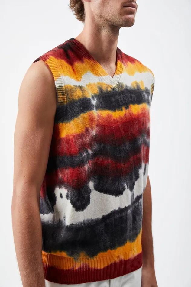Men Knitwear Gabriela Hearst Fielding Knit Vest In Fire Tie Dye Cashmere