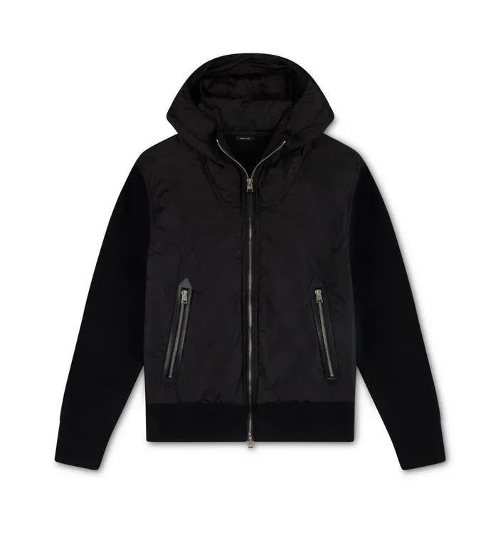 Men Knitwear Tom Ford Merino And Nylon Hooded Zip Jacket Black