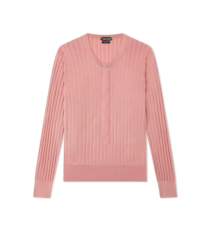 Men Knitwear Tom Ford Silk Blend Henley Pink