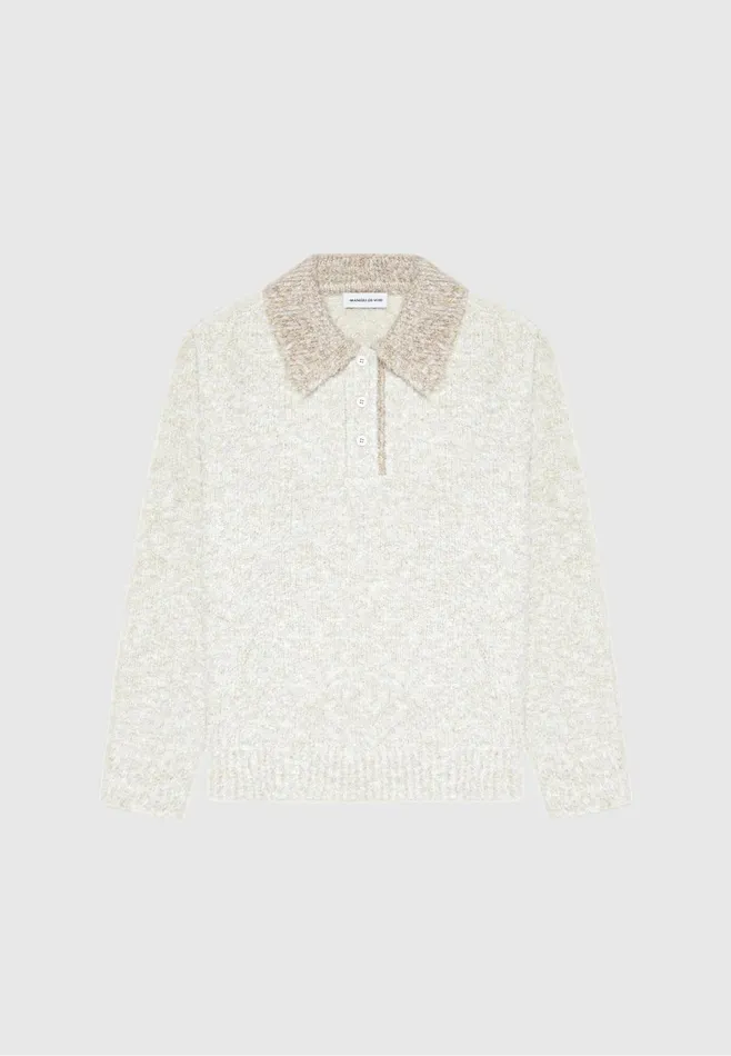 Men Manire De Voir Boucle Knit Contrast Polo Jumper Cream