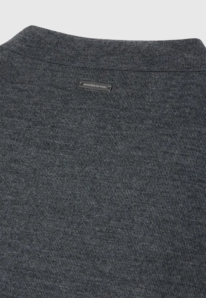 Men Manire De Voir Merino Wool Long Sleeve Polo Top With Zip Marl Grey