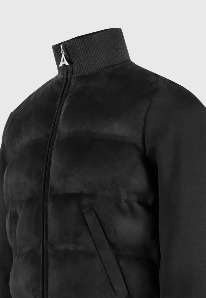 Men Manire De Voir Vegan Suede and Jersey Heat Seal Jacket Black