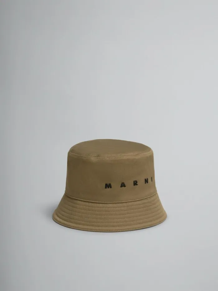 Men Marni Hats Green Organic Gabardine Bucket Hat With Embroidered Logo