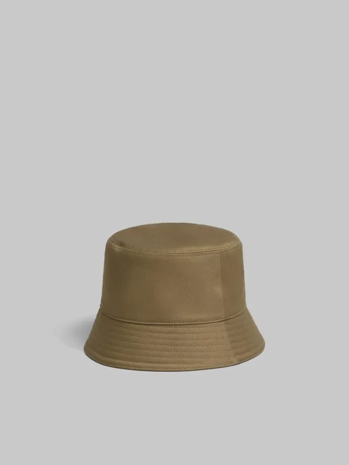 Men Marni Hats Green Organic Gabardine Bucket Hat With Embroidered Logo