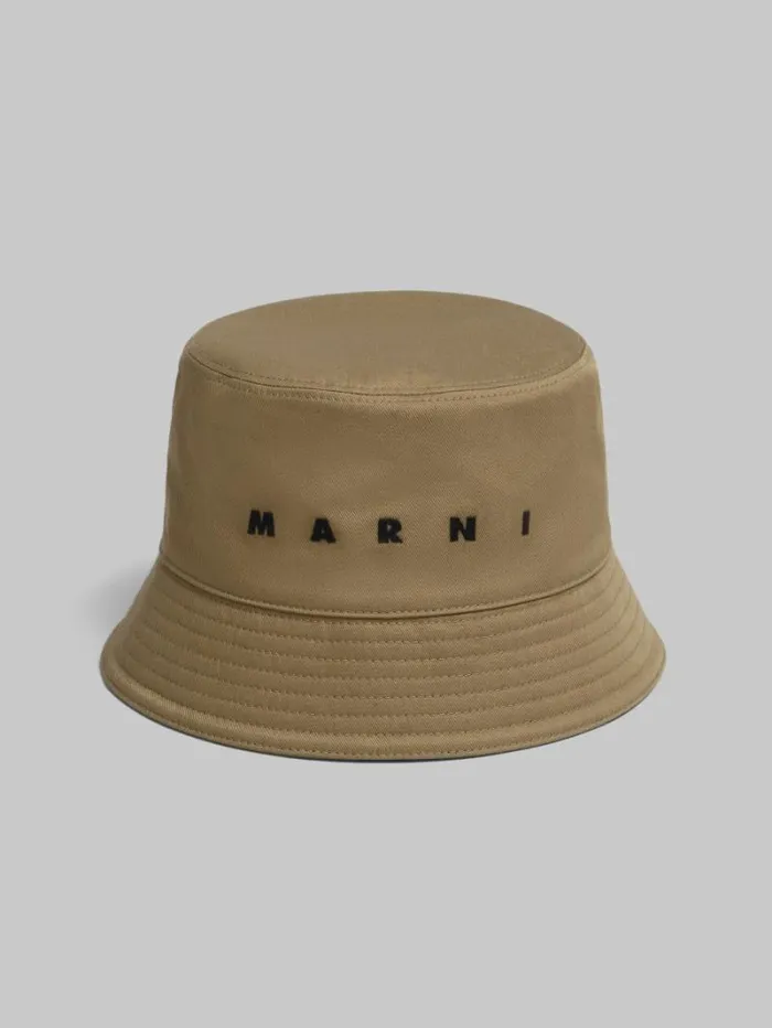 Men Marni Hats Green Organic Gabardine Bucket Hat With Embroidered Logo