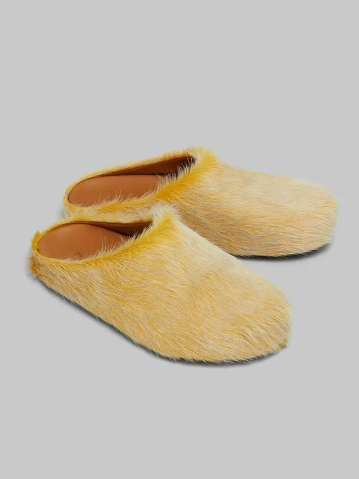 Men Marni Pablo Sneakers Yellow Long Hair Calfskin Fussbett Sabot