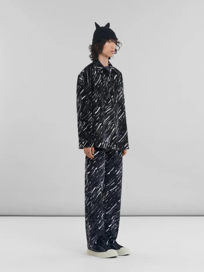 Men Marni Pants Black Flocked Denim WideLeg Jeans With Crayon Print