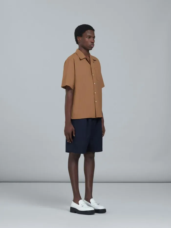 Men Marni Pants Blue Tropical Wool Bermuda Pants