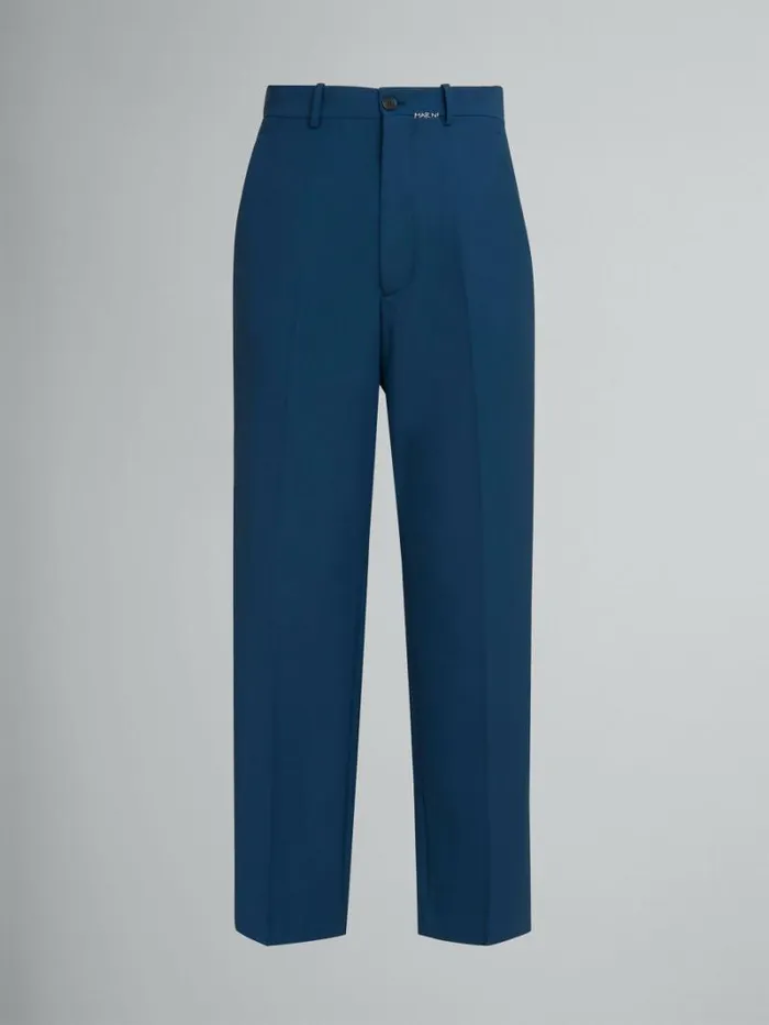 Men Marni Pants Blue Wool Trousers With Marni Mending Logo