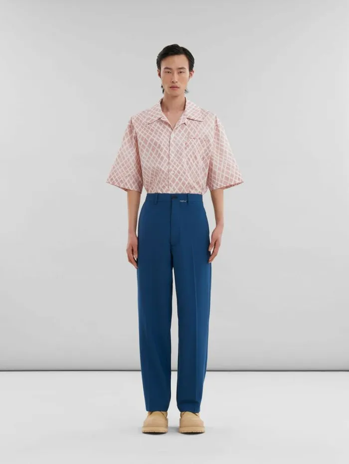 Men Marni Pants Blue Wool Trousers With Marni Mending Logo