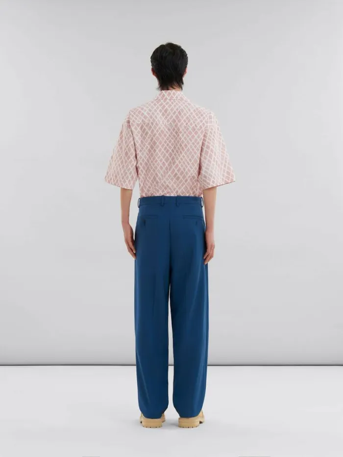 Men Marni Pants Blue Wool Trousers With Marni Mending Logo