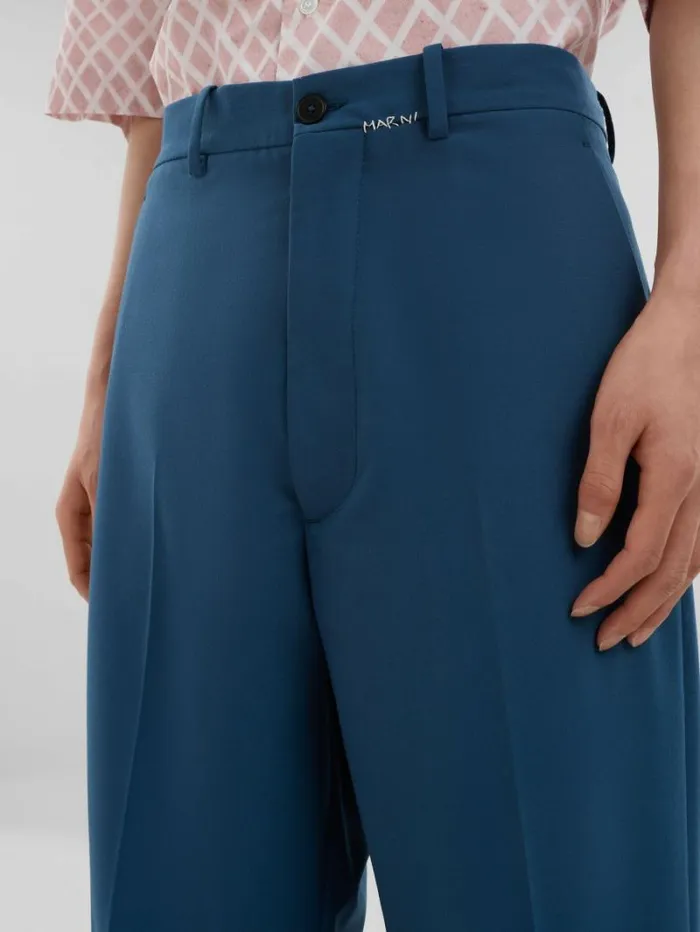 Men Marni Pants Blue Wool Trousers With Marni Mending Logo