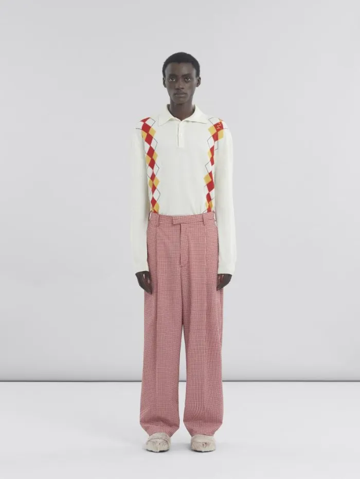 Men Marni Pants Red And White Gingham Wool Trousers