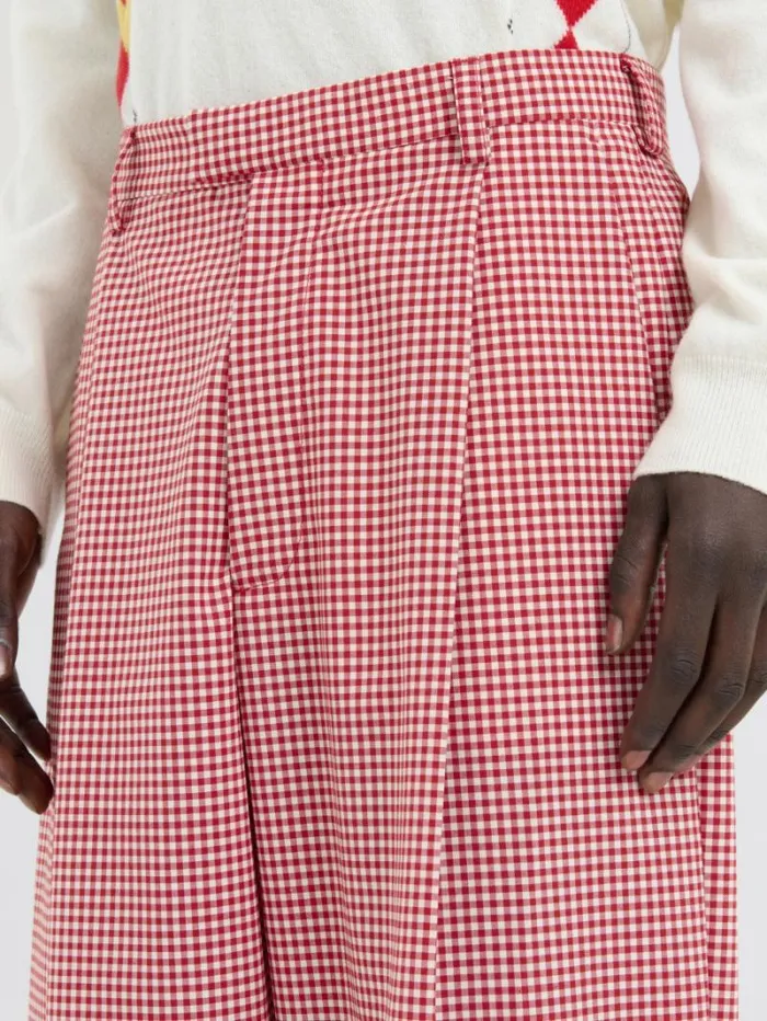 Men Marni Pants Red And White Gingham Wool Trousers