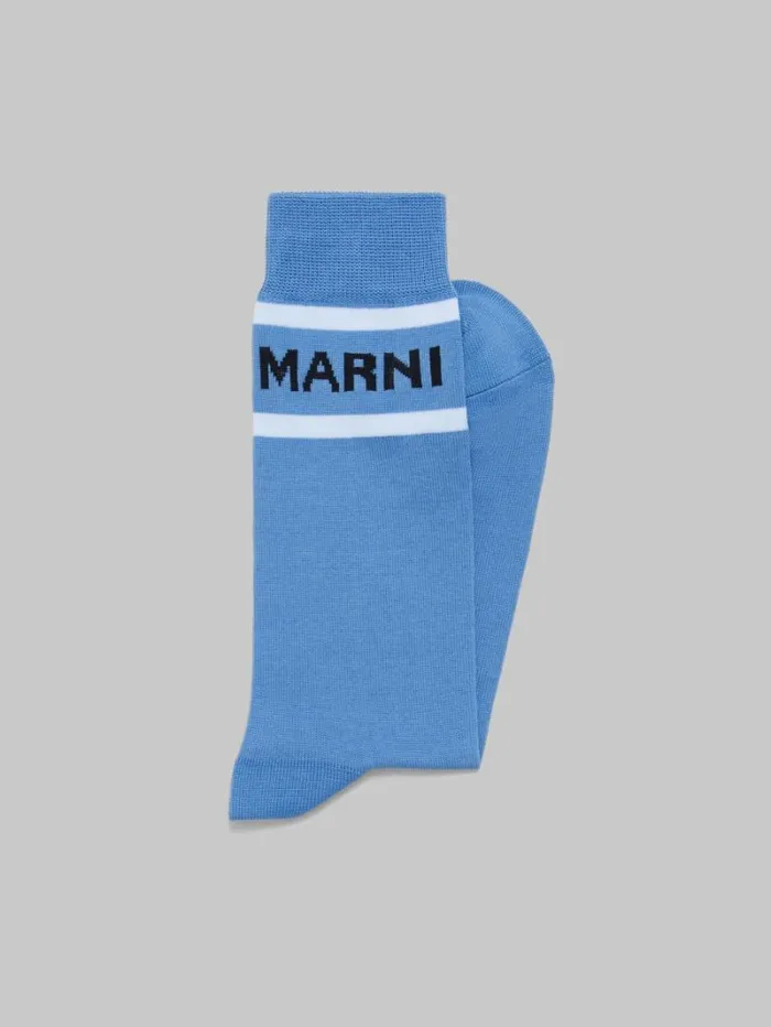Men Marni Socks Indigo Cotton Socks With Logo Cuffs