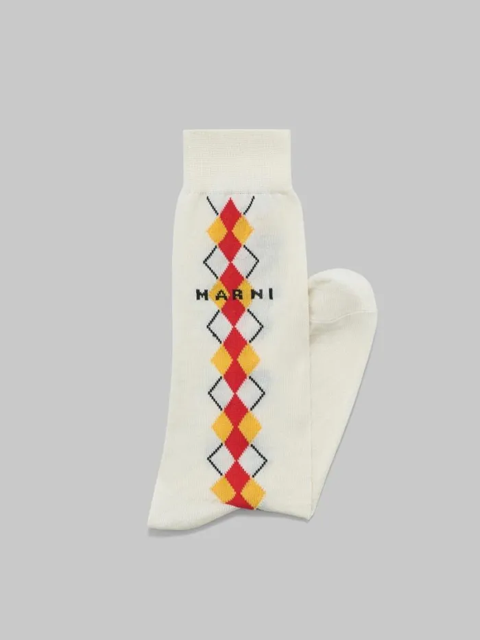Men Marni Socks Ivory Socks With Red Argyle Detail