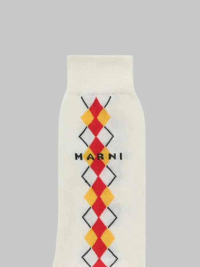 Men Marni Socks Ivory Socks With Red Argyle Detail