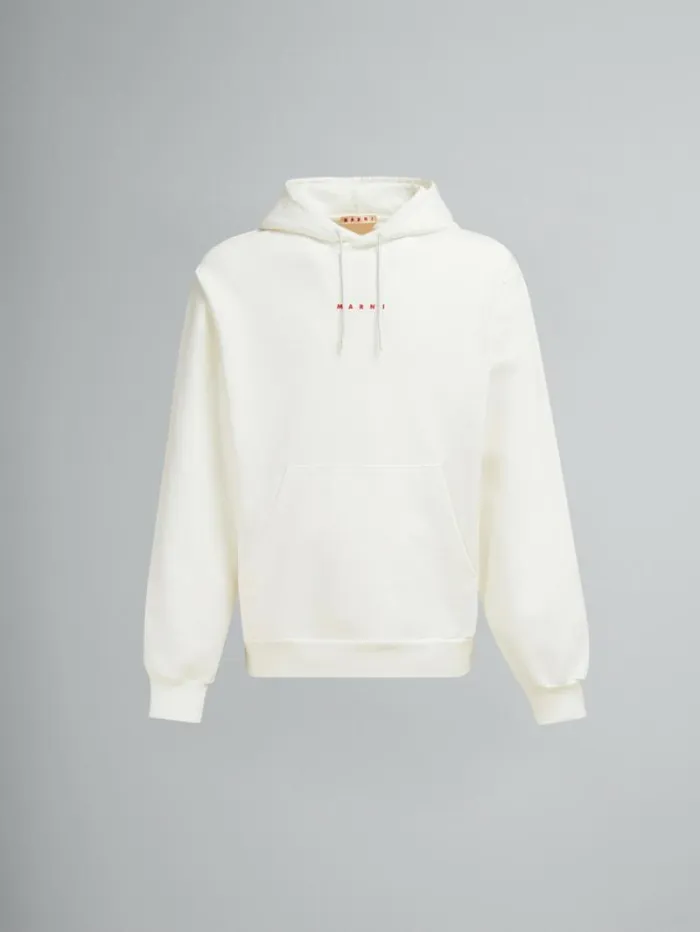 Men Marni Sweatshirts White Organic Cotton Hoodie With Mini Marni Print