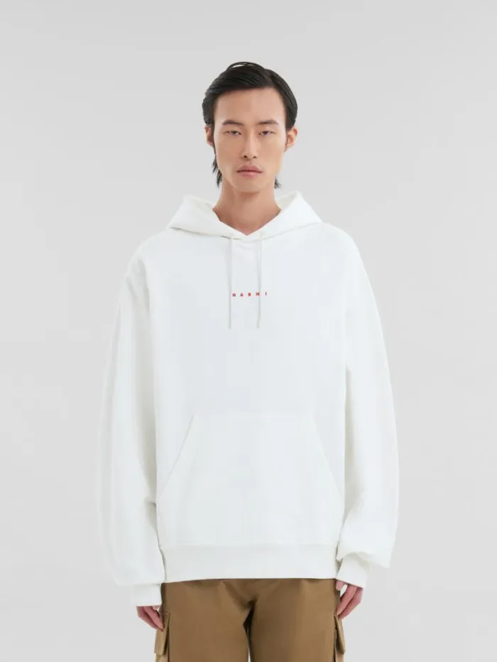 Men Marni Sweatshirts White Organic Cotton Hoodie With Mini Marni Print