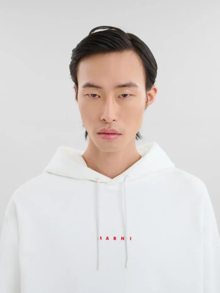 Men Marni Sweatshirts White Organic Cotton Hoodie With Mini Marni Print