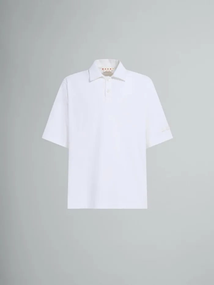 Men Marni Tops and Tshirts White Organic Cotton Oversized Polo Shirt With Marni Patches