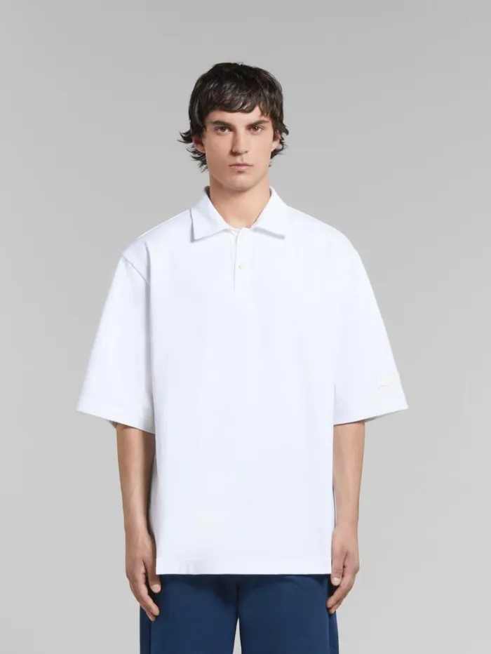 Men Marni Tops and Tshirts White Organic Cotton Oversized Polo Shirt With Marni Patches