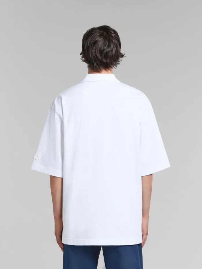 Men Marni Tops and Tshirts White Organic Cotton Oversized Polo Shirt With Marni Patches