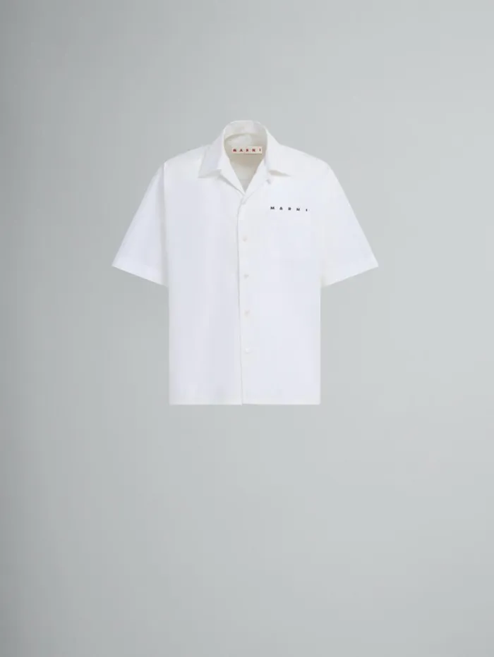 Men Marni Tops and Tshirts White Organic Poplin Bowling Shirt With Hidden Logo