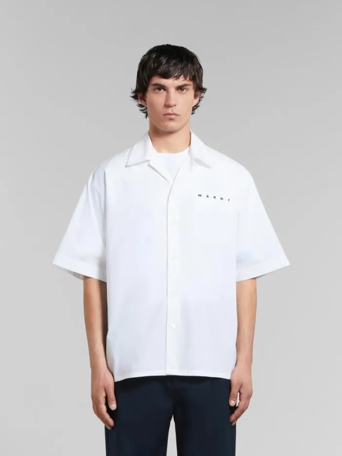 Men Marni Tops and Tshirts White Organic Poplin Bowling Shirt With Hidden Logo