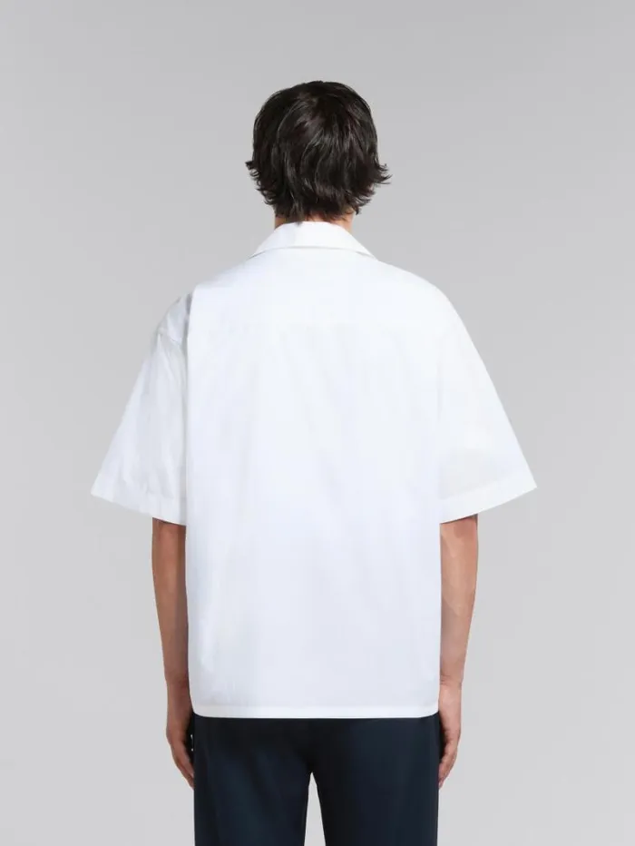 Men Marni Tops and Tshirts White Organic Poplin Bowling Shirt With Hidden Logo