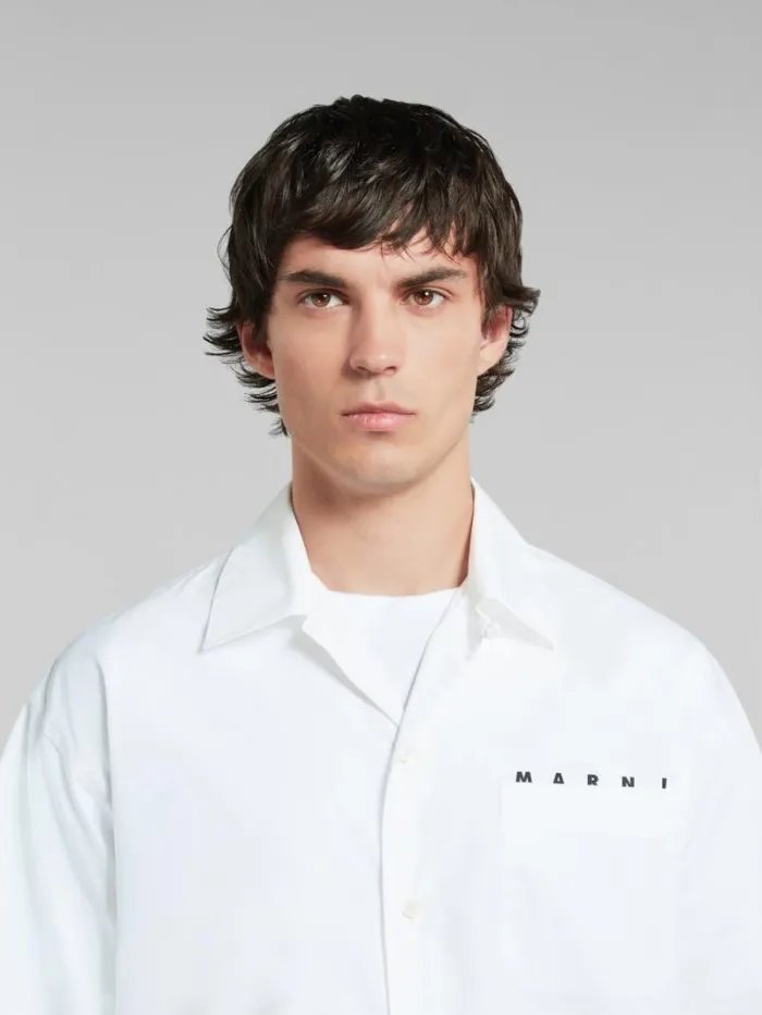 Men Marni Tops and Tshirts White Organic Poplin Bowling Shirt With Hidden Logo