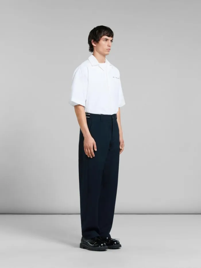 Men Marni Tops and Tshirts White Organic Poplin Bowling Shirt With Hidden Logo